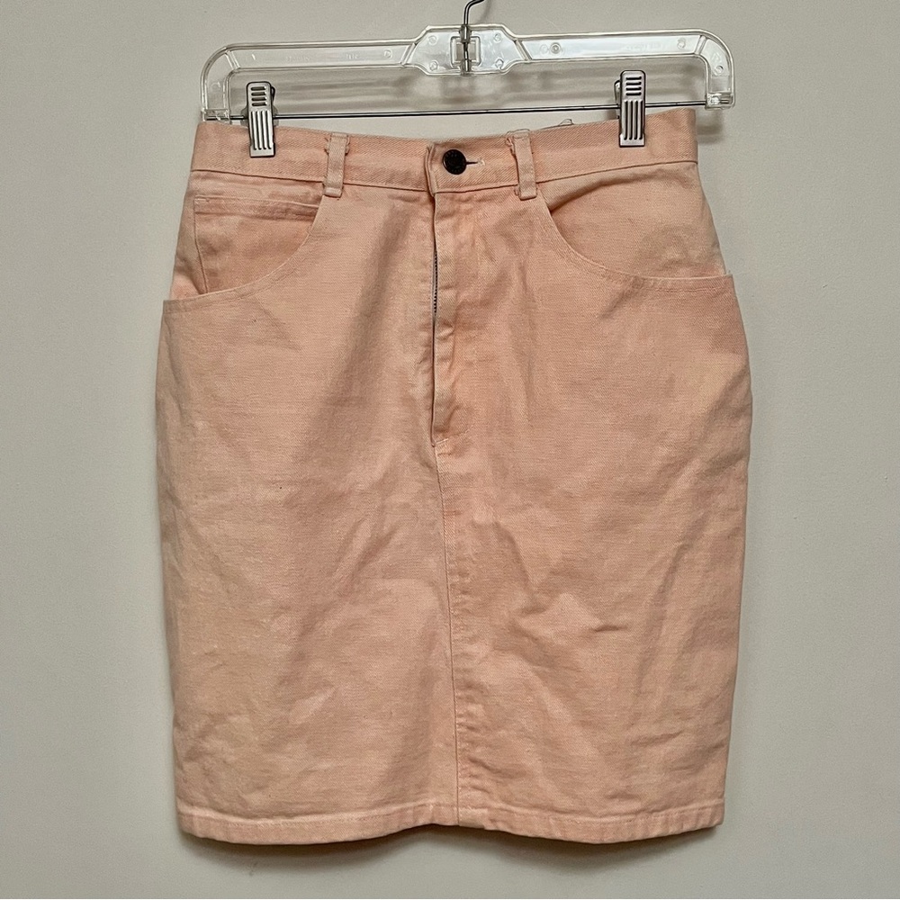Peach pink high waisted denim pencil skirt